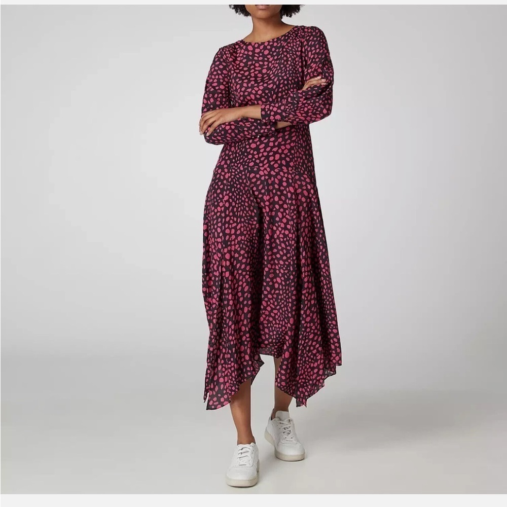 Rixo London Elsa Leopard Print Long Sleeve Midi Dress Size XS